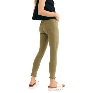 Free People High Waisted Jeans Raw Hem Sage Green Skinny - 28